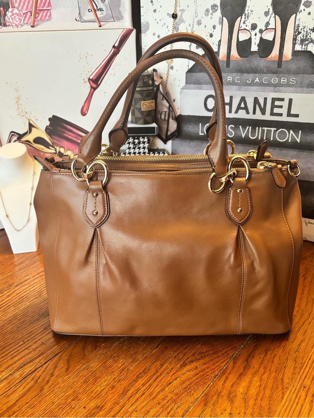 Coach Colette F33447 Saddle Leather Carryall Satchel Gold Hardware - Picture 2 of 15